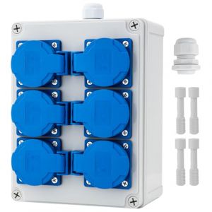 Coffret &Eacute;lectrique de Chantier IP54 Mural - Distributeur 6 Prises Domestiques 16A - Imperm&eacute;able pour Jardin & Usage Domestique (STYLIANOU-MARIOS, neuf)
