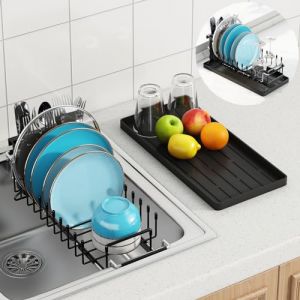 Petit Egouttoir Vaisselle, Egouttoir a Vaisselle Cuisine Extensible, Seche Vaisselle Sur Evier Avec Porte-couverts, &eacute;gouttoir Compact En Acier Inox, Support De S&eacute;chage Pour &eacute;vier De Cuisine 14''-19'' (ANYI-FR, neuf)