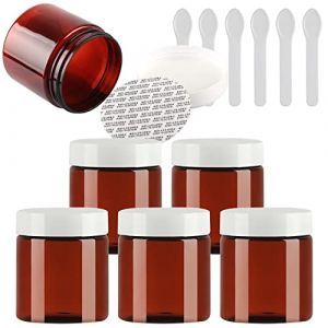 TIANZD 6 Pi&egrave;ces Vides Petit 200 ml Marron Cosm&eacute;tique Pot en Plastique avec Couvercle bianco 200 g Pots de Cosm&eacute;tique Cr&egrave;me de Bouteille Contenant avec 6x Spatules (BEAUTYVALLEYEU, neuf)