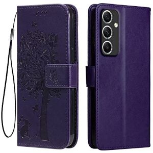 Topme &Eacute;tui en Cuir pour Samsung Galaxy A54 5G (6.4" inches), [ Coque Housse de T&eacute;l&eacute;phone Style Motif Chat Et Arbre] - Violet fonc&eacute; (topme, neuf)