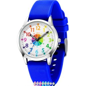 SIMSAM Montre Enfant Garcon, Montre Enfant Fille 4, 5, 6, 7, 8, 9, 10, 11, 12 Ans, Montres Garçons Fille Pédagogique, Analogique - Bleu (SIMSAM Watch, neuf)