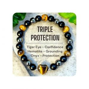 Bracelet &OElig;il de Tigre 8 mm pour Homme et Femme &ndash; Bracelet en Pierres Naturelles avec Perles d&rsquo;H&eacute;matite et Onyx, Bracelets de Perles Style Classique, Id&eacute;e Cadeau &Eacute;l&eacute;gante et Accessoire au Quotidien (STUG, neuf)