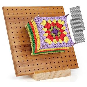 Coopay Planche de Blocage Crochet, 20x20cm Bloqueur Granny Square Crochet, Planche Blocage Crochet Carr&eacute; Granny en Bois, Accessoires de Crochet Tricot, avec 20 Tiges de M&eacute;tal (YutongTech, neuf)