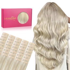WENNALIFE Extension Cheveux Naturel Adhesive, 35cm 100g 40pcs Extension Adhesive Cheveux Naturel, Extension Cheveux Naturel Remy Invisibles, Blond Cendr&eacute; Blond Platine Surlign&eacute; (wennalife-FR, neuf)
