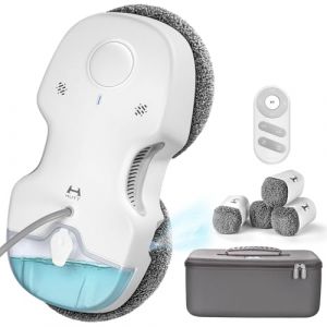 HUTT C65 Robot Nettoyeur Vitre avec Réservoir d'eau 80ML, Robot Laveur de Vitre 3800Pa, Gicler l'eau Automatique, Télécommandé, pour Toutes Les Surfaces Lisses, avec 10 Chiffons (HUTT FR Centre, neuf)
