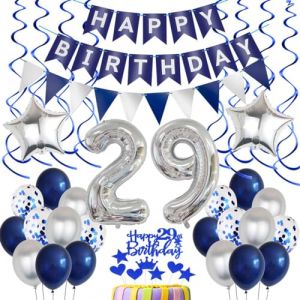 Decoration anniversaire 29 ans Homme Bleu argenté 29 Ans anniversaire Homme Bleu Argent Ballons 29 Ans Homme anniversaire Déco 29 Ballon Bleu Argent Ballon 29 Ans anniversaire Bleu argenté Déco (Crazy-M, neuf)