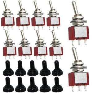 Mini interrupteur &agrave; bascule, Dujelixa 10pi&egrave;ces AC125V 6A (250V/3A) Interrupteur de R&eacute;initialisation Unilat&eacute;ral &eacute;lectronique 3broches 2positions, 6mm d&eacute;coup&eacute; MTS-112, SPDT avec capuchon &eacute;tanche M6 (CESFONJER-FR, neuf)