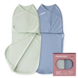 momcozy Couverture Emmaillotage B&eacute;b&eacute;, Fermeture Silencieuse, Convient aux Nourrissons de 0-3 Mois, R&eacute;duit Le R&eacute;flexe de Sursaut, Indispensable pour Nouveaux Parents, Paquet de 2, Bleu-Vert (Smartlin, neuf)
