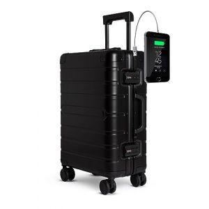 TOKYOTO Valise Cabine Aluminium Noire avec USB L&eacute;g&egrave;re Rigide, Valise Moderne pour Voyager Jeunes et Adolescents, Roues Doubles Serrure TSA 55x35x20 Trolley Bagage Cabine &agrave; Main 55x40x20 cm Black Logo (TOKYOTO Luggage, neuf)