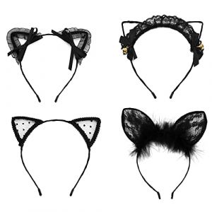 4 Pi&egrave;ces Bandeau d&rsquo;Oreilles de Chat Bandeau de Cheveux en Dentelle Noire, Mignon Dentelle Bandeau, Bandeau d'Oreille de Chat, pour Cheveux Oreilles de Renard Anime Cosplay (Eternal Lighthouse, neuf)