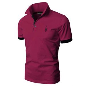 KUNJLELP Polo à Manches Courtes pour Hommes Broderie de la Girafe T-Shirt d'été Uniformes,A-Rouge,XL (Chuanghui-EU, neuf)