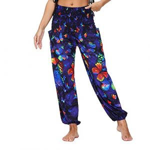 Pantalon Yoga Femmes Fluide Bouffant Pantalon Fluide Femme été Taille Haute Harem Pantalon Sport Femme Bloomers Sarouel Pants D'été Floral Imprimer Élastiquée Taille Yoga Sport Leggings (allthemoneycomestomyhouse, neuf)