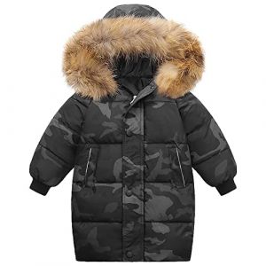 amropi Garçon Fille Manteau Parka Epaisse Veste à Capuche en Fourrure Chaud Hiver Blouson Camouflage Noir, 5-6 Ans (YunBao Footwear Trade, neuf)