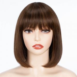 FASHION IDOL Bob perruque de cheveux humains avec frange pour les femmes noires court cheveux raides 25CM naturel noir sans colle machine court bob perruques (FASHION IDOL HAIR, neuf)