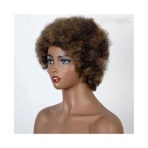 Perruques pour femmes Perruques Afro Boucl&eacute;es, Perruques Courtes Brunes, Perruques Pixie Blondes Boucl&eacute;es, Cheveux Humains, Fabriqu&eacute;es &agrave; la Machine Perruques avant en dentelle(Highlight Wig) (pingwang, neuf)