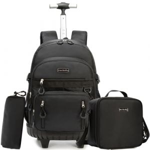 HTgroce Cartable Fille Primaire Roulette, Cartable Sac Trolley Collège/Lycée avec Sac Repas Trousse à Crayons Sac à Dos à Roulette Cartable Fille (Lldaily EUR, neuf)