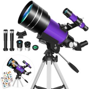 HUGERSTAR T&eacute;lescope Astronomique pour Enfants, 70/300mm (22,5X - 150X) Portable T&eacute;lescope R&eacute;fracteur pour Adultes et D&eacute;butants avec Tr&eacute;pied & Filtre Lunaire pour Observer la Lune et Les Paysages (HUGERSTAR-FR, neuf)