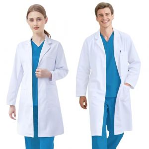 FAHAKO Blouse Chimie Lycee Blouse Blanche Coton Femme Homme Blouse Laboratoire Blouse Blanche Chimie Lycee Manche Longue Blouse M&eacute;dicale avec 3 Poche Bouton pour Scientifique Infirmier Etudiant, S (Mandangu EU, neuf)