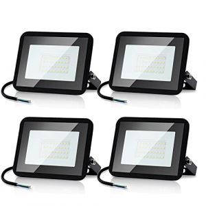 Randaco Lot de 4 spots extérieurs LED 10W Blanc Froid, Projecteur LED extérieur puissant 900LM 6000K d'éclairage de sécurité, IP66 étanche Éclairage LED pour Cour, allées(sans prise) (Panda-Janos, neuf)