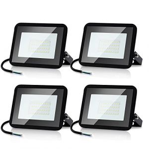 Randaco Lot de 4 spots extérieurs LED 10W Blanc Froid, Projecteur LED extérieur puissant 900LM 6000K d'éclairage de sécurité, IP66 étanche Éclairage LED pour Cour, allées(sans prise) (Triple-LXL, neuf)