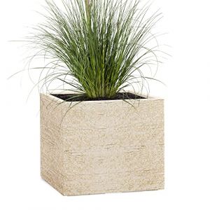 Pflanzwerk® Pot de Fleur Fibre de Verre Cube Antique Sable 45x55x55cm *Jardinière antigel* *Protection UV* *Qualité européenne* (Pflanzwerk Deutschland GmbH, neuf)