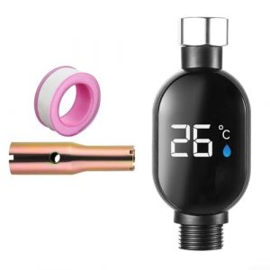 Thermom&egrave;tre &eacute;tanche pour robinet de salle de bain avec affichage num&eacute;rique et indicateur de code couleur qui mesure la temp&eacute;rature de l'eau avec pr&eacute;cision de 0 &agrave; 99 &deg;C (en bas) (HavenlyLumiHaus, neuf)