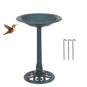 GYMAX Abreuvoir Oiseaux Exterieur sur Pied, Hauteur 70CM, Bain d'oiseaux Antique avec Plateau de Diamètre 50cm, Mangeoir Matériau en PP (Bronze) (GYMAX EU, neuf)