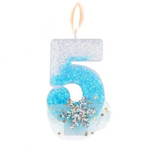 XIHIRCD Flocon Neige Paillettes Bougie Number, Bougie d'anniversaire Neige Glace et Neige Brillantes Bougies d'anniversaire de Style Hivernal Fournitures D&eacute;coration F&ecirc;te d'anniversaire(Num&eacute;ro 5) (KISEGO, neuf)