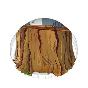 Bonnet de douche raton laveur animal mignon sur une souche d'arbre brun tombé herbe verte grands bonnets de bain pour femmes hommes filles cheveux longs imperméables chapeaux réutilisables (2MACAXN9K15, neuf)