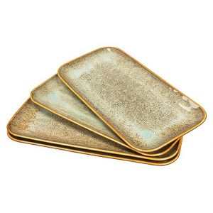 YA JU Ensemble de 4 assiettes en c&eacute;ramique, assiette plate rectangulaire marron pour steak, pain, risotto, p&acirc;tes, ap&eacute;ritif, micro-ondes, four et lave-vaisselle (JinsongDafa, neuf)