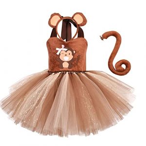 OBEEII Halloween Déguisement Enfant Filles Robe de Singe/Mouton/Renard Tutu Princesse Cosplay Carnaval Halloween Fêtes Noël Anniversaire Luxe Costume Avce Queue Bandeau Singe 2Ans (OBEEII STORE, neuf)