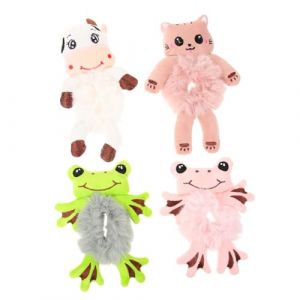 CRILSTYLEO 4pièces Élastiques à Cheveux Animaux Peluche Doux Pour Femmes Accessoires De Coiffure Pour Noël Et Anniversaires Chat Vache Grenouille Grenouille Verte (Yolena, neuf)