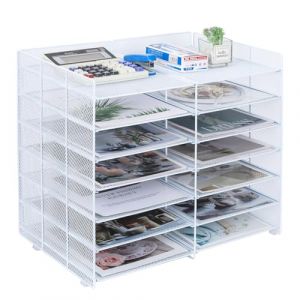 TQVAI M&eacute;tal Corbeille a Courrier 7 Niveaux 12 Compartiments Organiseur de Bureau Porte Revue Bureau Trieur Documents A4 Rangement Papier Range Courrier (Blanc) (TQVAI Direct-EU, neuf)