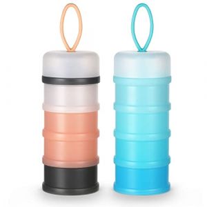 Vicloon Distributeur de lait en poudre pour bébé, 2PCS Portable 4 Compartiments Boîte Doseuse à Poudre de Lait, pour le voyage et les activités de plein air, Gris & Rose + Bleu (HANSBUY, neuf)
