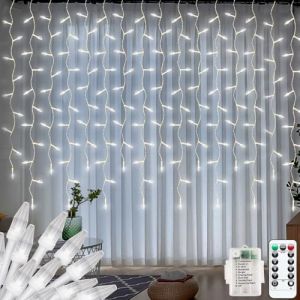 Rideau lumineux d'intérieur 150 LED alimenté par piles, en forme de diamant à suspendre pour chambre, applique murale cascade, 8 modes, étanche pour tonnelle extérieure (blanc) (CORST_MALL, neuf)