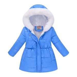 duxyoz Manteau d'hiver coupe-vent épais et chaud pour filles - Veste thermique à capuche avec capuche en fourrure - Parka doublée en polaire - Manteau matelassé rembourré pour enfants de 4 à 12 ans (HCJKEJIWU, neuf)