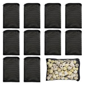 YUVKIN 10 pi&egrave;ces sacs filtrants r&eacute;utilisables pour aquarium avec fermeture &eacute;clair en filet nylon &agrave; haut d&eacute;bit pour charbon actif, pouzzolane, anneaux c&eacute;ramiques (Noir) (HerEdit, neuf)