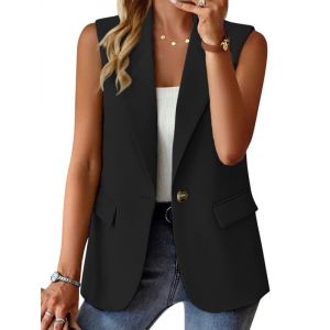 nicticsi Blazer Sans Manches pour Femme Veste de Costume &agrave; Revers Ouvert sur le Devant Couleur Unie Boutons Simples Gilet Classique Business Jacket A Noir XXL (Reversal Destiny, neuf)