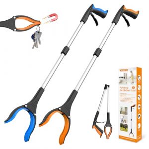 Lot de 2 pinces de pr&eacute;hension 80 cm pour personnes &acirc;g&eacute;es - Pince de pr&eacute;hension ergonomique avec t&ecirc;te rotative &agrave; 360&deg; et griffe antid&eacute;rapante - Pour personnes &acirc;g&eacute;es (ireachergrabber, neuf)