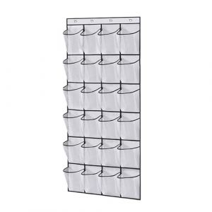 dijiusidy Sac de rangement de chaussures robuste, avec poches en maille respirante, sac suspendu à porte en tissu, 24 grilles, double couture pour plus de durabilité, Blanc, 24 grilles (biunety, neuf)