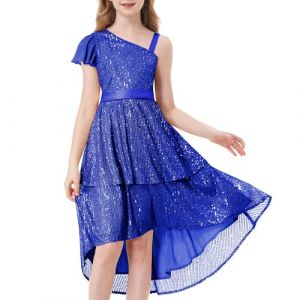 LOLANTA Robe Paillettes Filles Robe Ceremonie élégante, Robe étincelante de Soirée Fête de Mariage mi-Longue sans Manches, Bleu Royal, 11-12 Ans, 160 (LOLANTA, neuf)