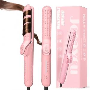 Fer à Lisser et Fer à Boucler 2 en 1, Boucleur à Cheveux à Air Froid 360°, Lisseur Cheveux Ionique Portable Anti-Frisottis, Boucleur pour Ondulations Naturelles à la Maison ou en Voyage, Rose Girly (Jooayou, neuf)