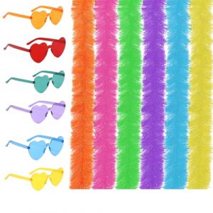 SSKHE Lot de 12 Boas en Plumes La Plume Color&eacute;es Clapet 6.6ft avec Lunettes de Soleil Sans Cadre - Boa Plume pour Femme Cosplay, Halloween, Danse et F&ecirc;tes (SSKHE, neuf)
