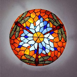 ACMHNC Tiffany Plafonnier R&eacute;tro Rond Lampe de Plafond avec Abat-Jour en Verre Libellule Fait Main,Baroque Encastr&eacute; Lampe Plafonnier Vintage,Tiffany Lampe Pour Chambre Salon Couloir Loft, E27,40cm (Global Kang Trading, neuf)