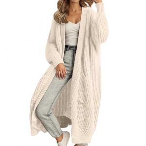 G&eacute;n&eacute;rique Cardigan pour Femmes en Grosse Maille avec Poches plaqu&eacute;es, Gilet sans Fermeture, Manteau Long, Taille Unique (qieycgd, neuf)