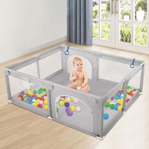 Parc Bebe,Parc Enfant,Parc Bébé en Tissu Oxford,Parc Bebe xxl avec Barrières,Parc De Jeux Bébé avec Filet Respirant Sur Quatre Côtés (jusiZL, neuf)