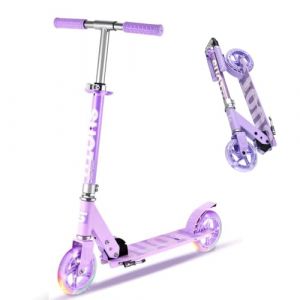 SUOTU Trottinette pour Enfants avec 2 Roues LED de 14,5 cm, Pliable, Hauteur Réglable, Scooter pour Garçons et Filles de 3 à 12 Ans, Charge Max. 50 kg (Violet) (Uni-Phoenix, neuf)