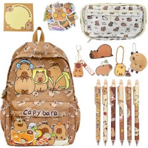 CYGMRFH Capybara Sac à dos pour enfants Dessin animé Trousse d'école et porte-clés Ensemble stylos effaçables Dessin animé Animal Porte-stylo Trousse à crayons Trousse pour enfants Fournitures (huangyiweijiatingnongchangyouxiangongsi, neuf)