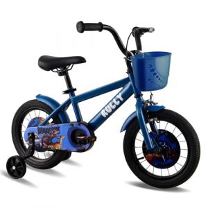 RULLY V&eacute;lo Dinosaur 12 Pouces pour Gar&ccedil;on 2-3 Ans &ndash; Bleu &ndash; avec roulettes Amovibles, Frein &agrave; Main et Frein &agrave; R&eacute;trop&eacute;dalage, Panier (Rully Bike, neuf)
