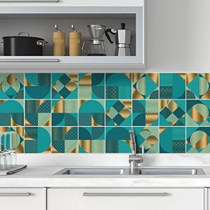 AREDE 32 x Feuilles Mural Stickers Carrelage 2D Imperméables Carreau de Ciment Adhesif, Autocollants Carreaux Dosseret pour Cuisine, Salle de Bain la Décoration à la Maison / 10 x 10 cm / T1050 (AREDE HOME DECOR, neuf)